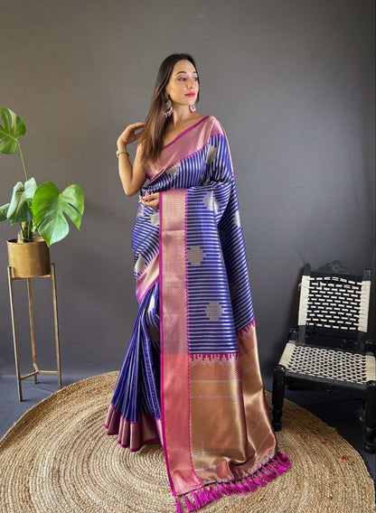 Purple Gold Zari Weaved Banarasi Silk Saree