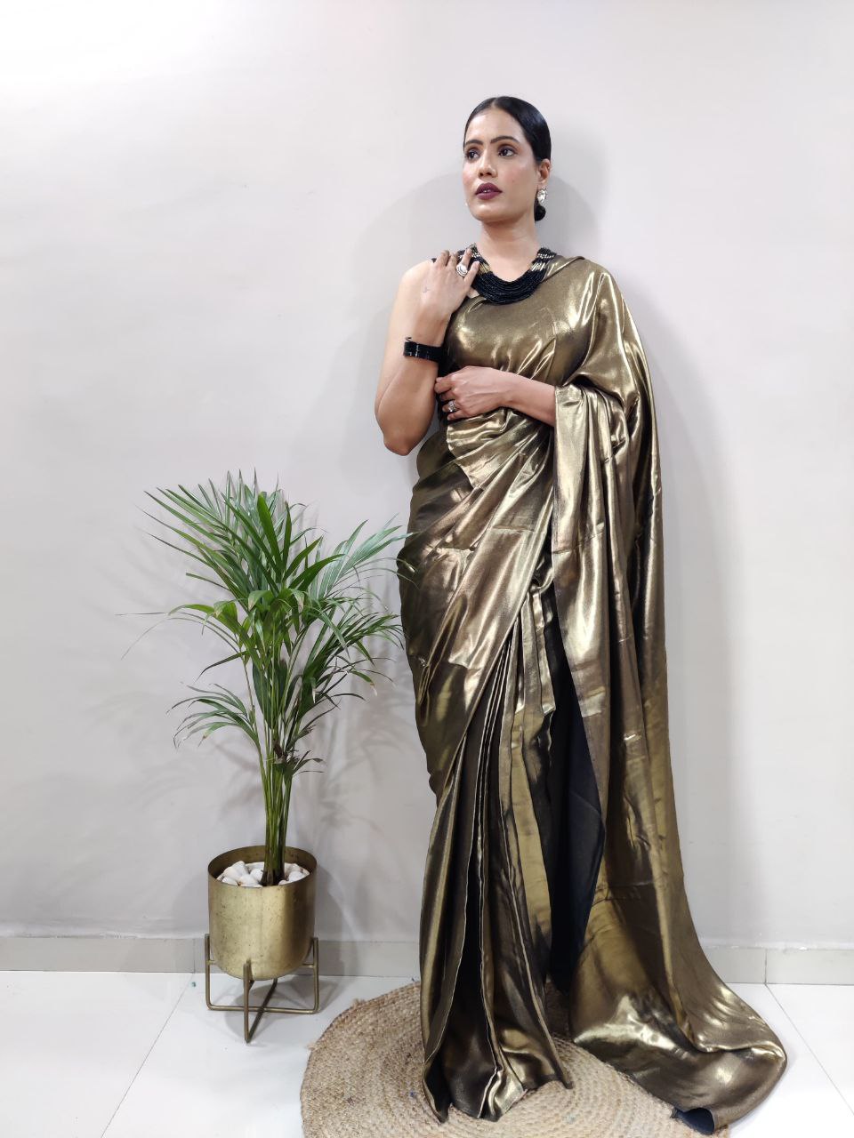 Black Golden Ready to Wear Shimmer Silk Saree