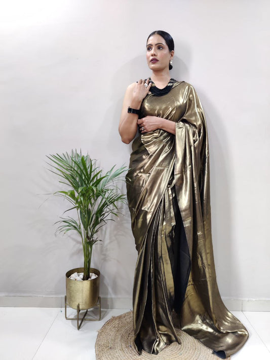 Black Golden Ready to Wear Shimmer Silk Saree