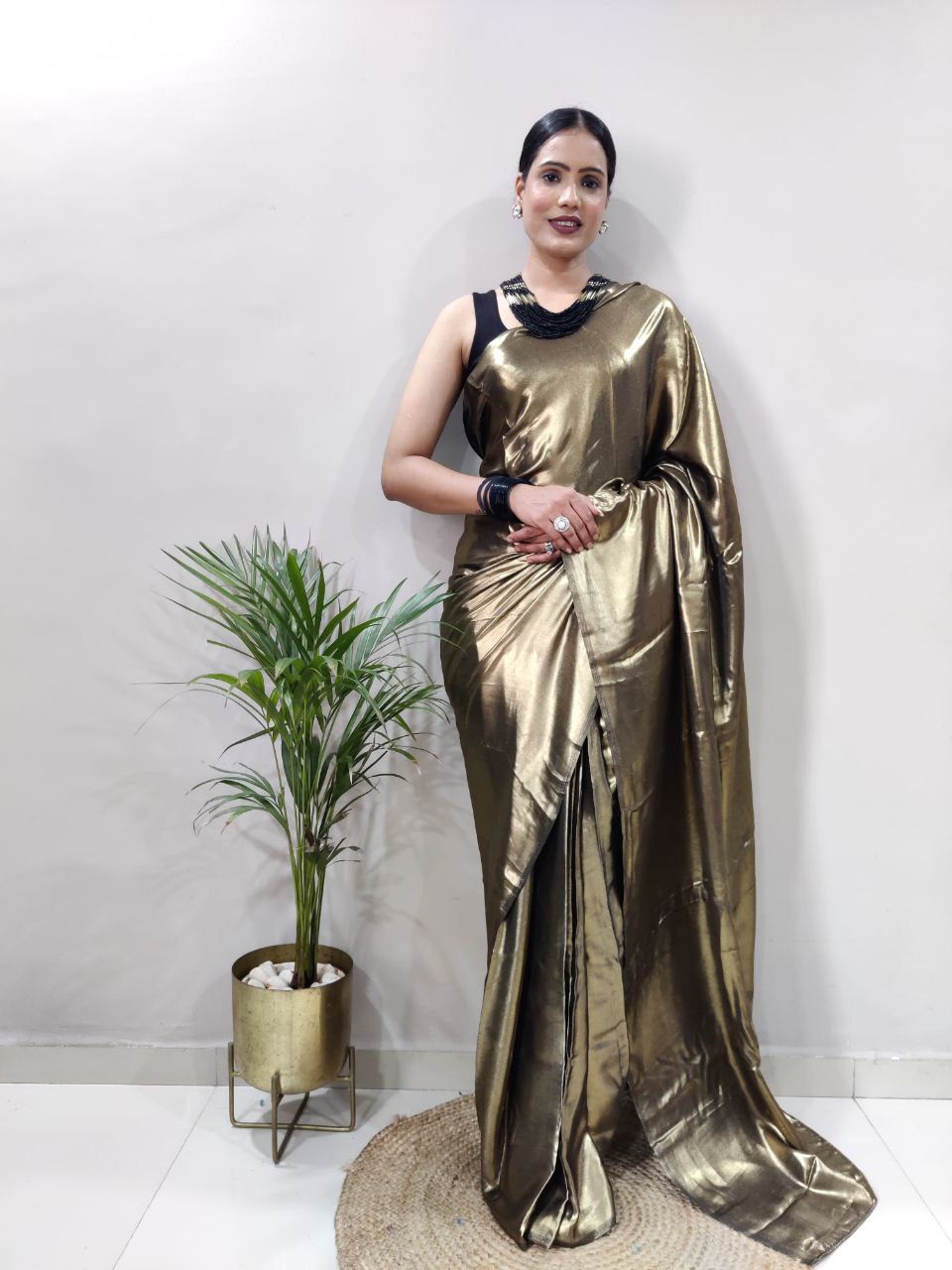 Black Golden Ready to Wear Shimmer Silk Saree