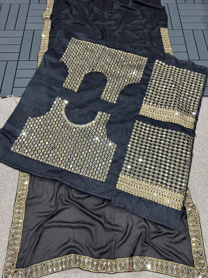 Black Party Wear Bollywood Rangoli Silk Saree | Clone Design
