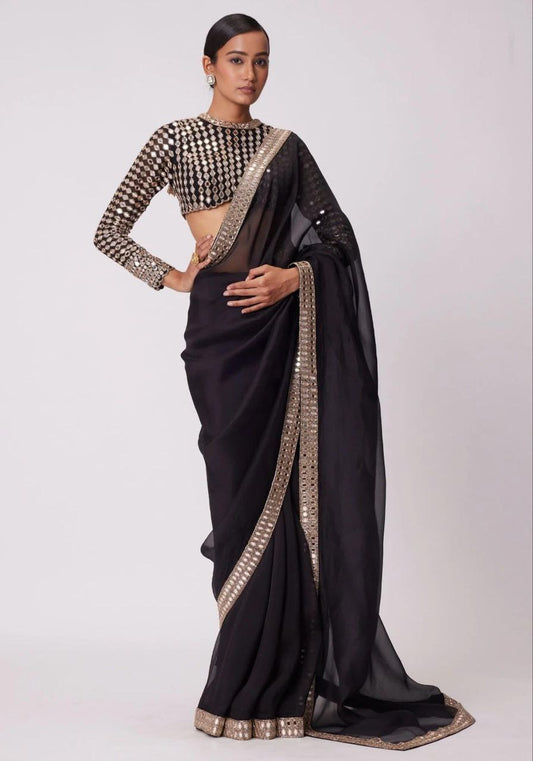 Black Party Wear Bollywood Rangoli Silk Saree | Clone Design