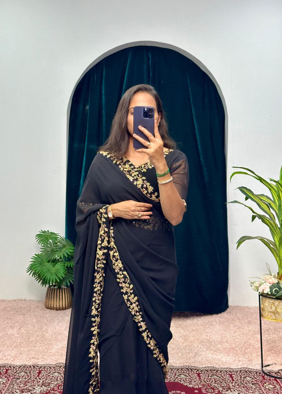 Black Party Wear Georgette Gown Saree