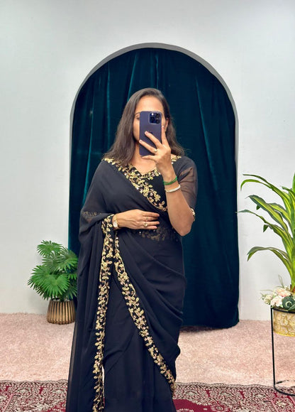 Black Party Wear Georgette Gown Saree