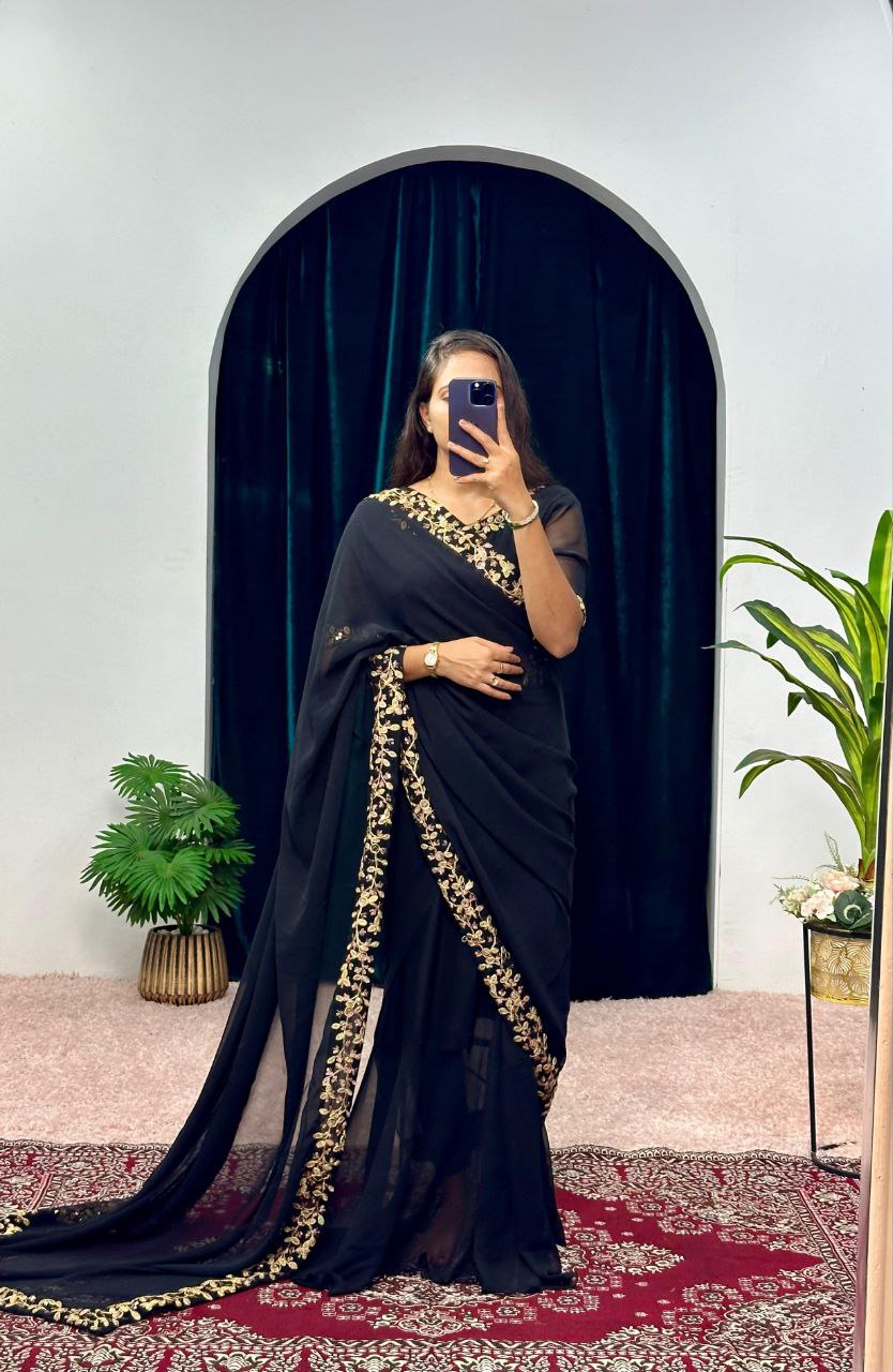 Black Party Wear Georgette Gown Saree