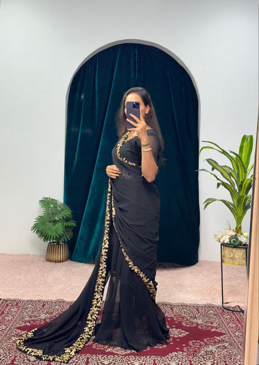 Black Party Wear Georgette Gown Saree