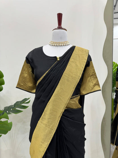 Black Party Wear Kota Silk Gown Saree