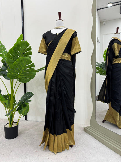 Black Party Wear Kota Silk Gown Saree