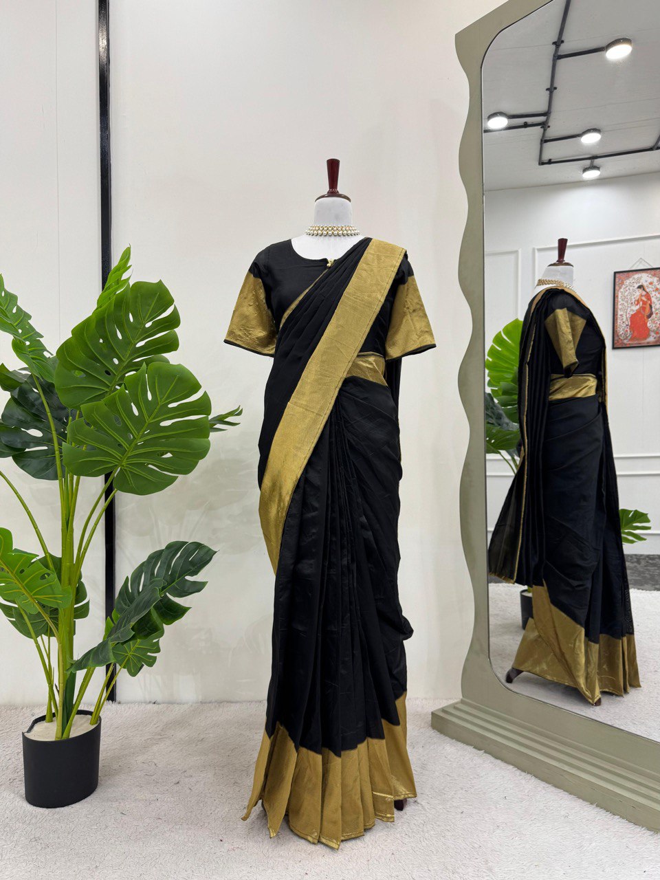 Black Party Wear Kota Silk Gown Saree