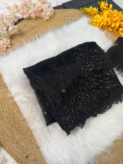 Black Party Wear Organza Silk Saree