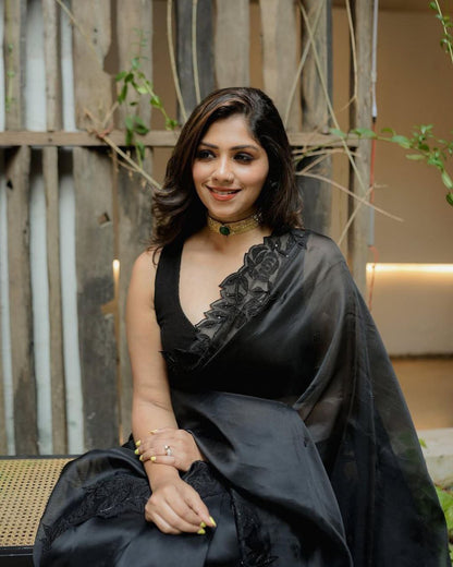 Black Party Wear Organza Silk Saree