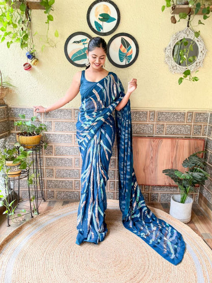 Teal Party Wear Sequence Georgette Saree