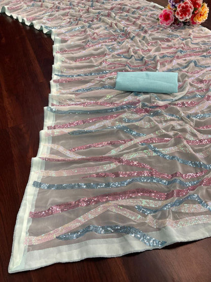 Party Wear Sequence Georgette Saree