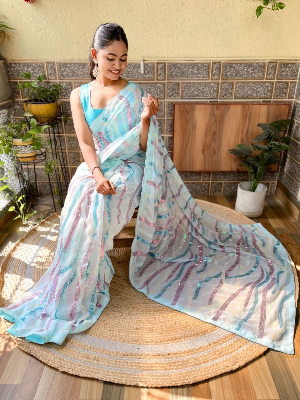 Party Wear Sequence Georgette Saree