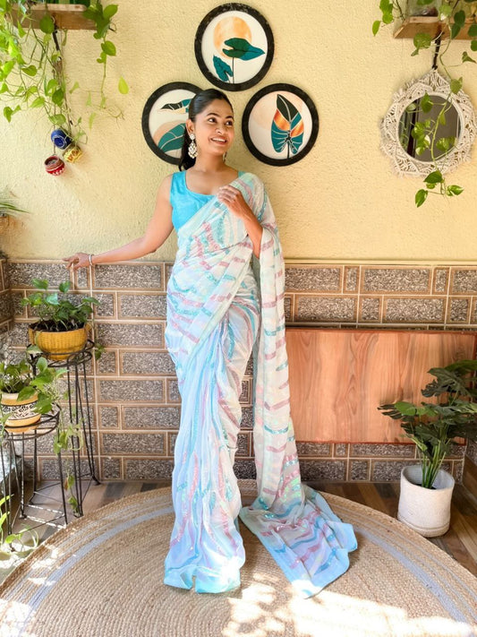 Party Wear Sequence Georgette Saree