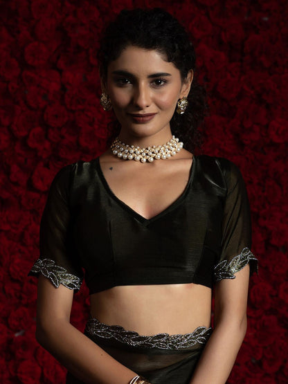 Black Party Wear Tissue Chiffon Saree | 100% Original Saree