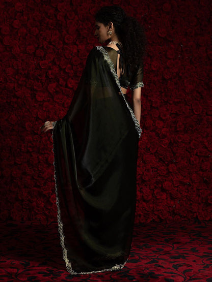 Black Party Wear Tissue Chiffon Saree | 100% Original Saree