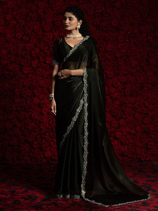 Black Party Wear Tissue Chiffon Saree | 100% Original Saree