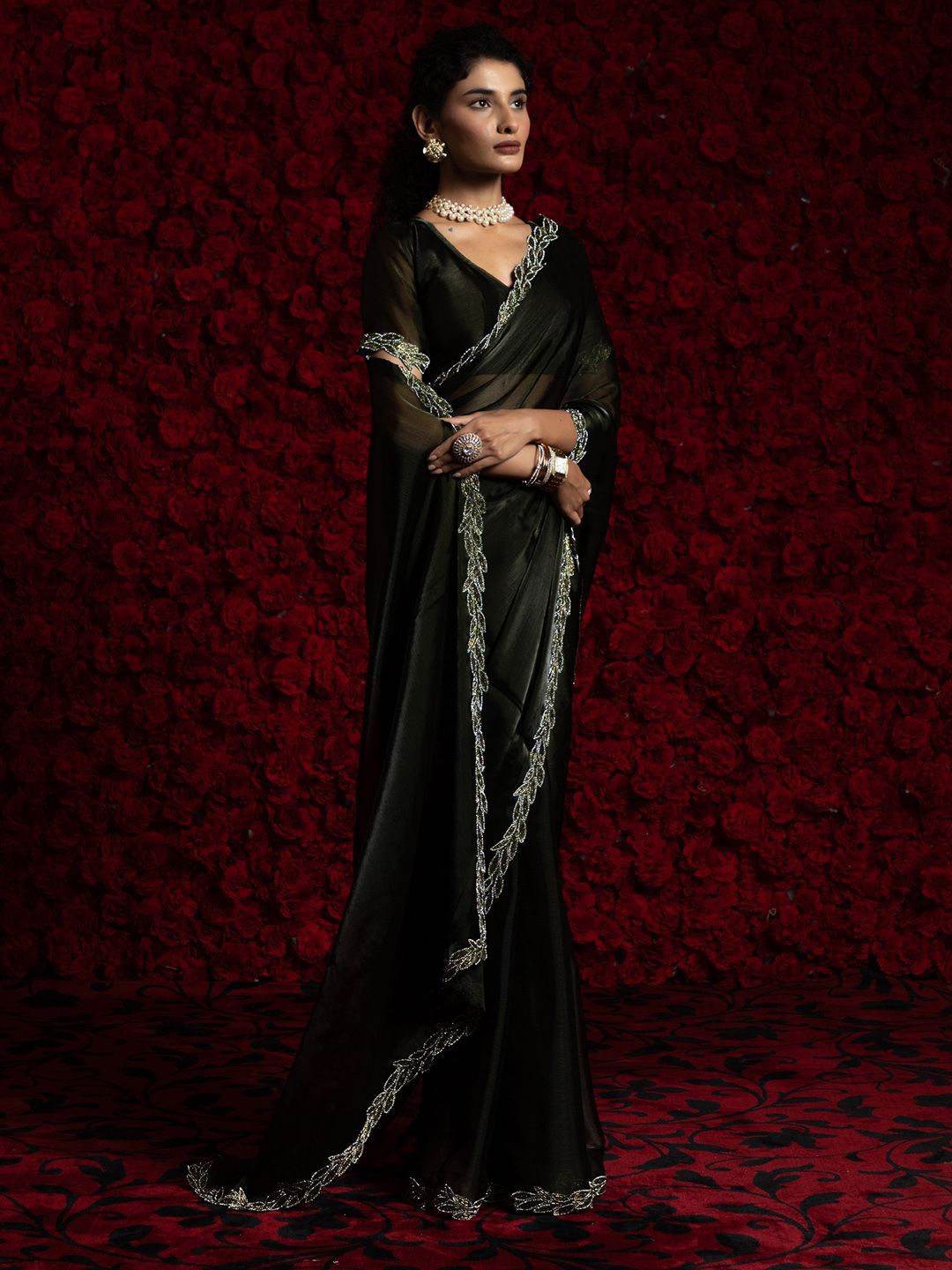 Black Party Wear Tissue Chiffon Saree | 100% Original Saree