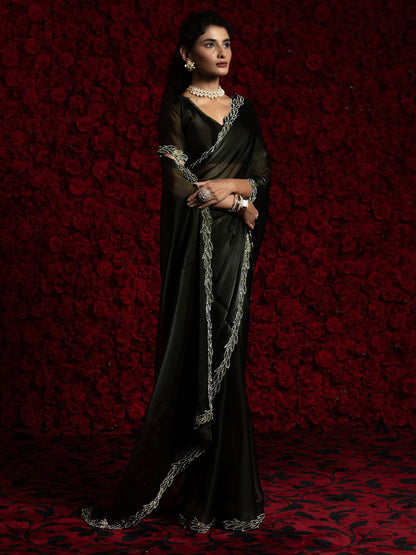 Black Party Wear Tissue Chiffon Saree | 100% Original Saree