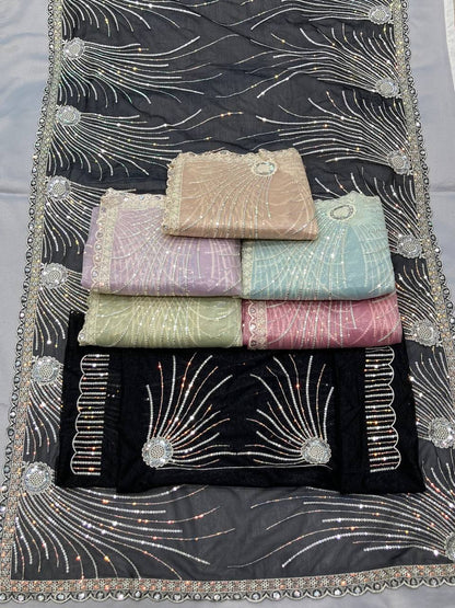 Lavender Party Wear Twill Net Saree