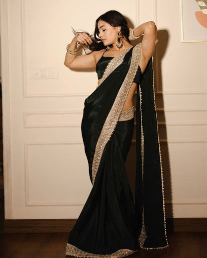 Black Party Wear Vichitra Silk Saree
