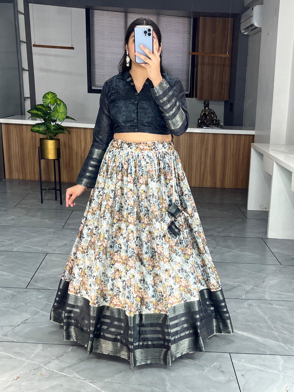 Black Printed Ethnic Silk Co-ord Set