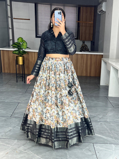 Black Printed Ethnic Silk Co-ord Set