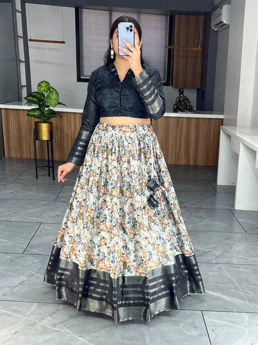 Black Printed Ethnic Silk Co-ord Set
