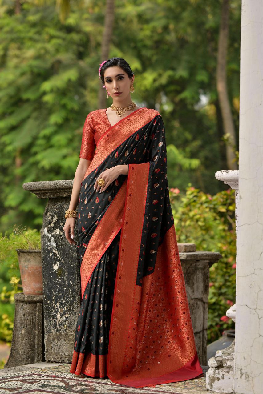 Black Pure Banarasi Silk Saree For Wedding