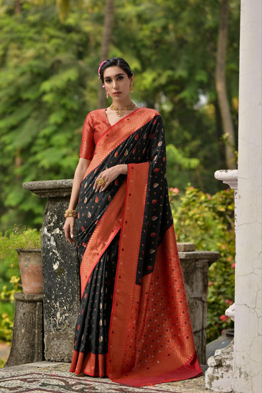 Black Pure Banarasi Silk Saree For Wedding