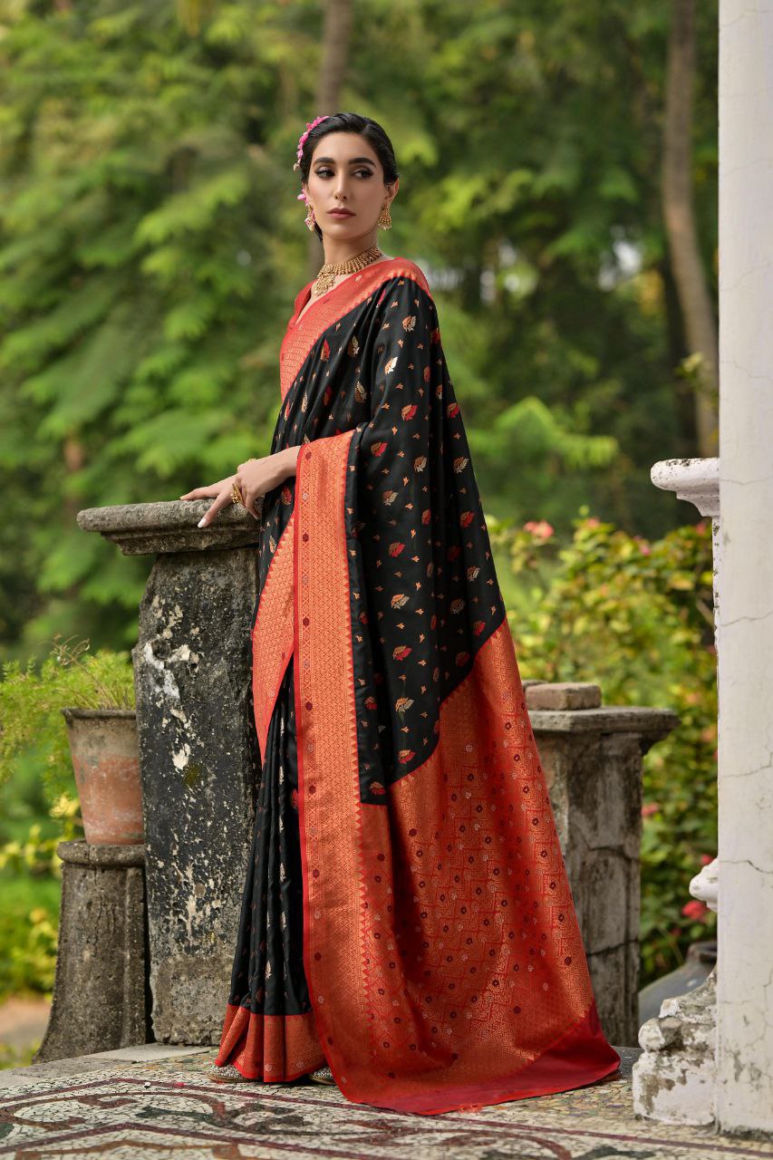Black Pure Banarasi Silk Saree For Wedding