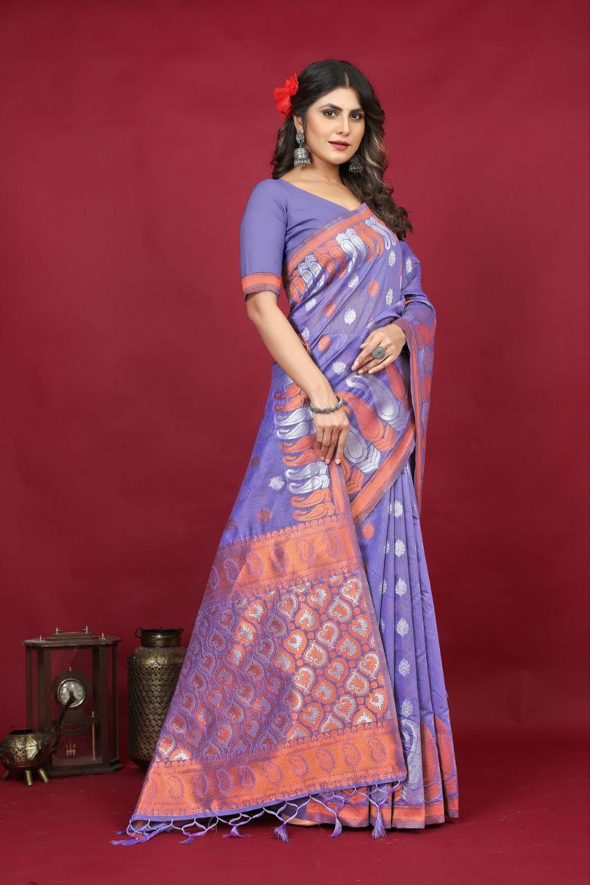 Purple Pure Linen Silk Saree