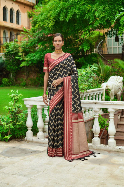 Black Raw Silk Two Tone Weaving Saree