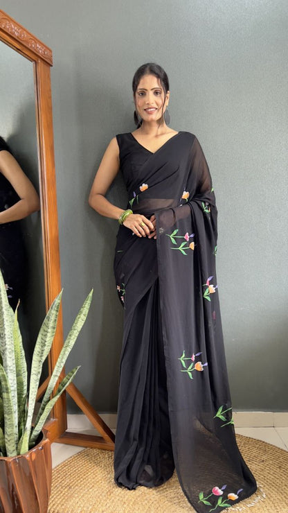 Black Ready To Wear Georgette Saree