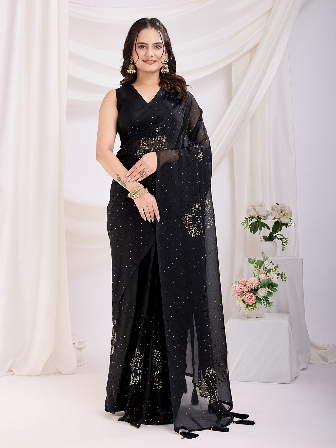 Black Ready To Wear Rangoli Silk Saree