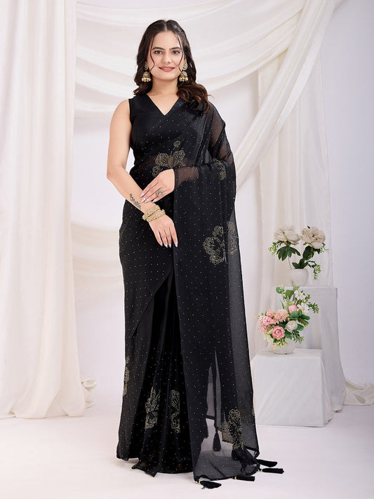 Black Ready To Wear Rangoli Silk Saree