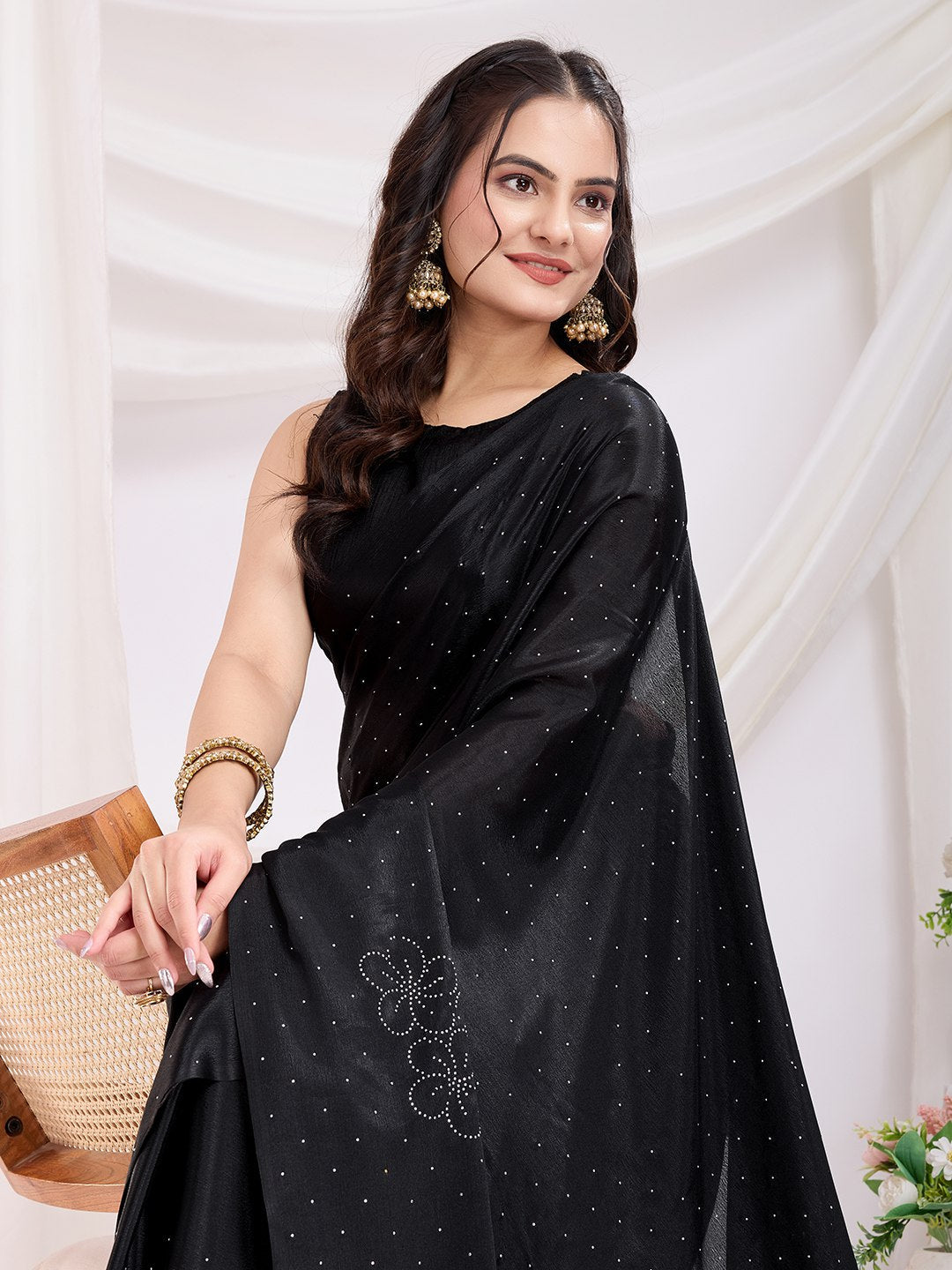 Black Ready To Wear Rangoli Silk Saree