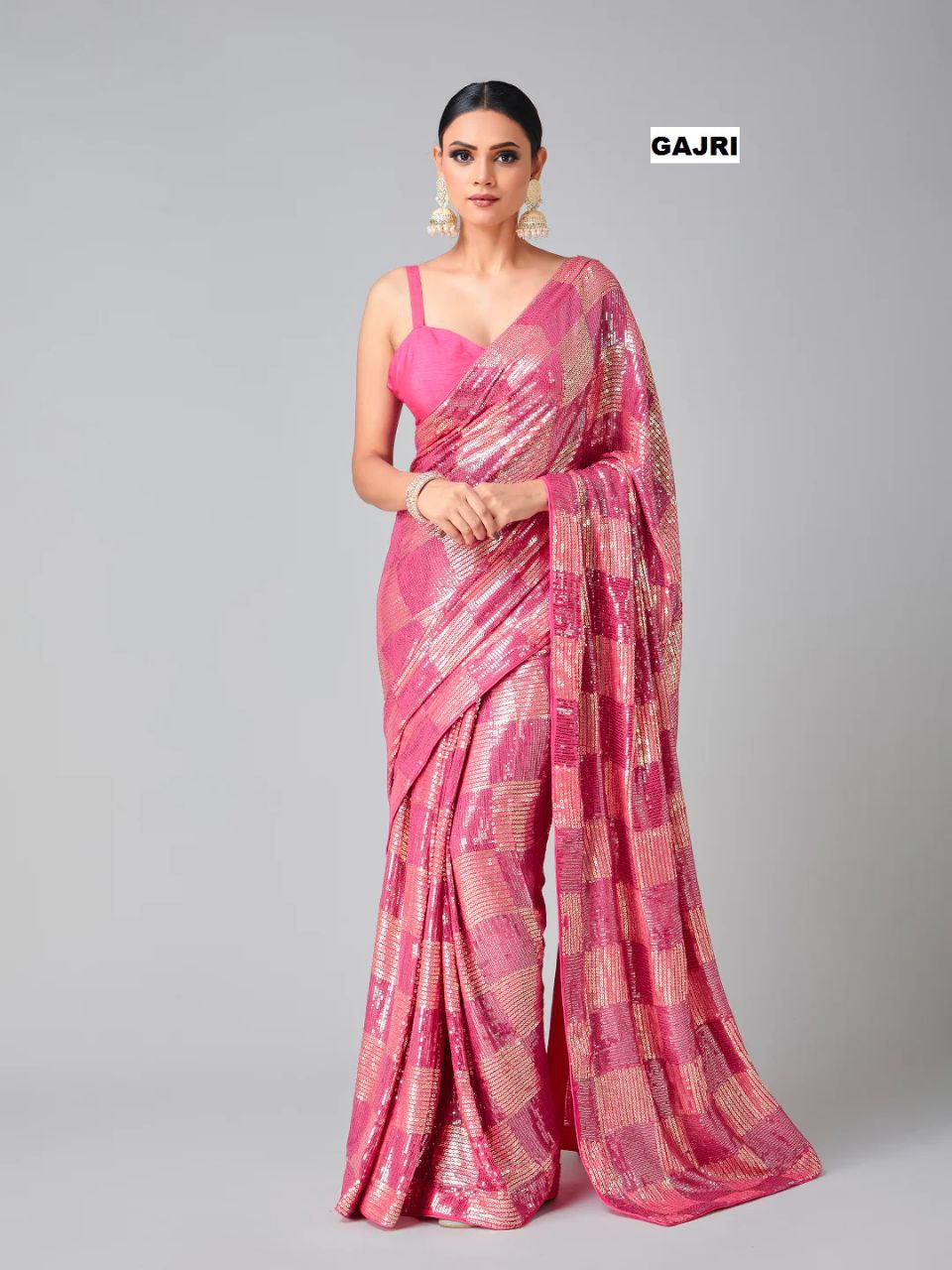 Gajri Stylish Bollywood Sequince Georgette Saree | Replica Design