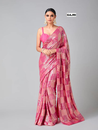 Gajri Stylish Bollywood Sequince Georgette Saree | Replica Design