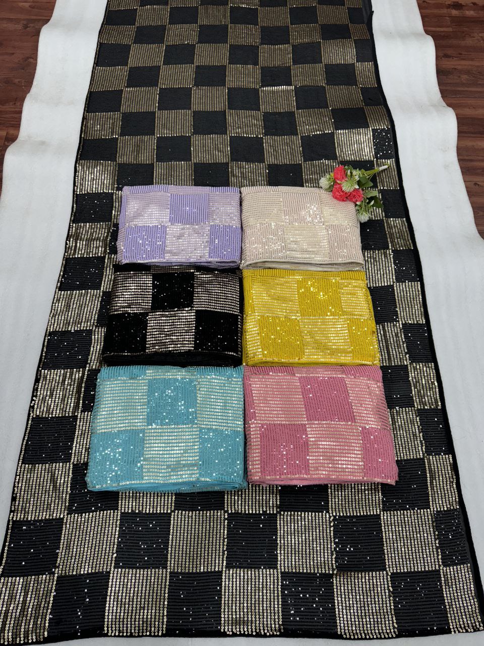 Peach Stylish Bollywood Sequince Georgette Saree | Replica Design