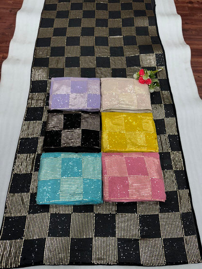 Peach Stylish Bollywood Sequince Georgette Saree | Replica Design