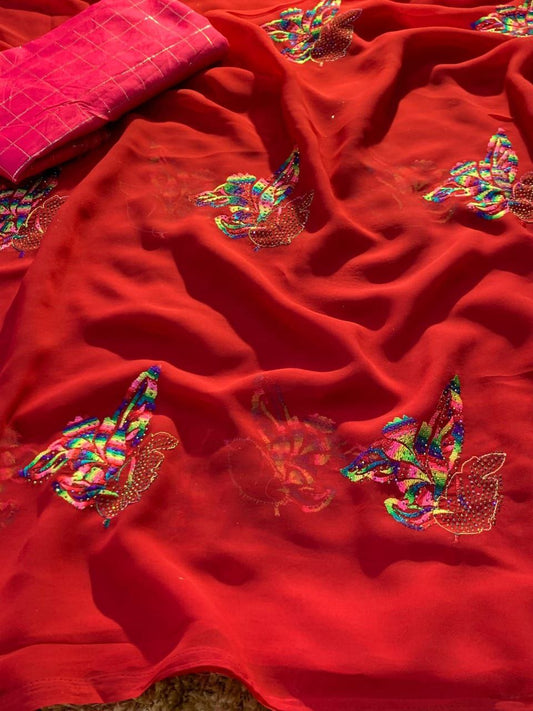 Red Stylish Georgette Saree