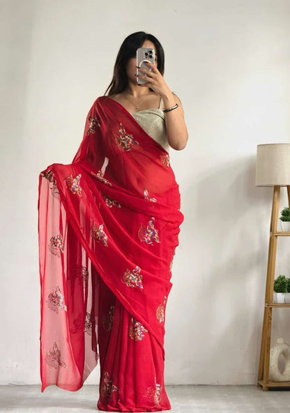 Red Stylish Georgette Saree