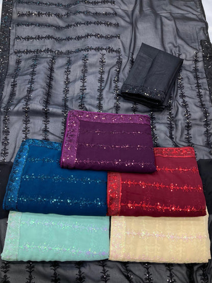 Black Stylish Party Wear Georgette Saree