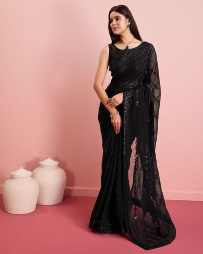 Black Stylish Party Wear Georgette Saree