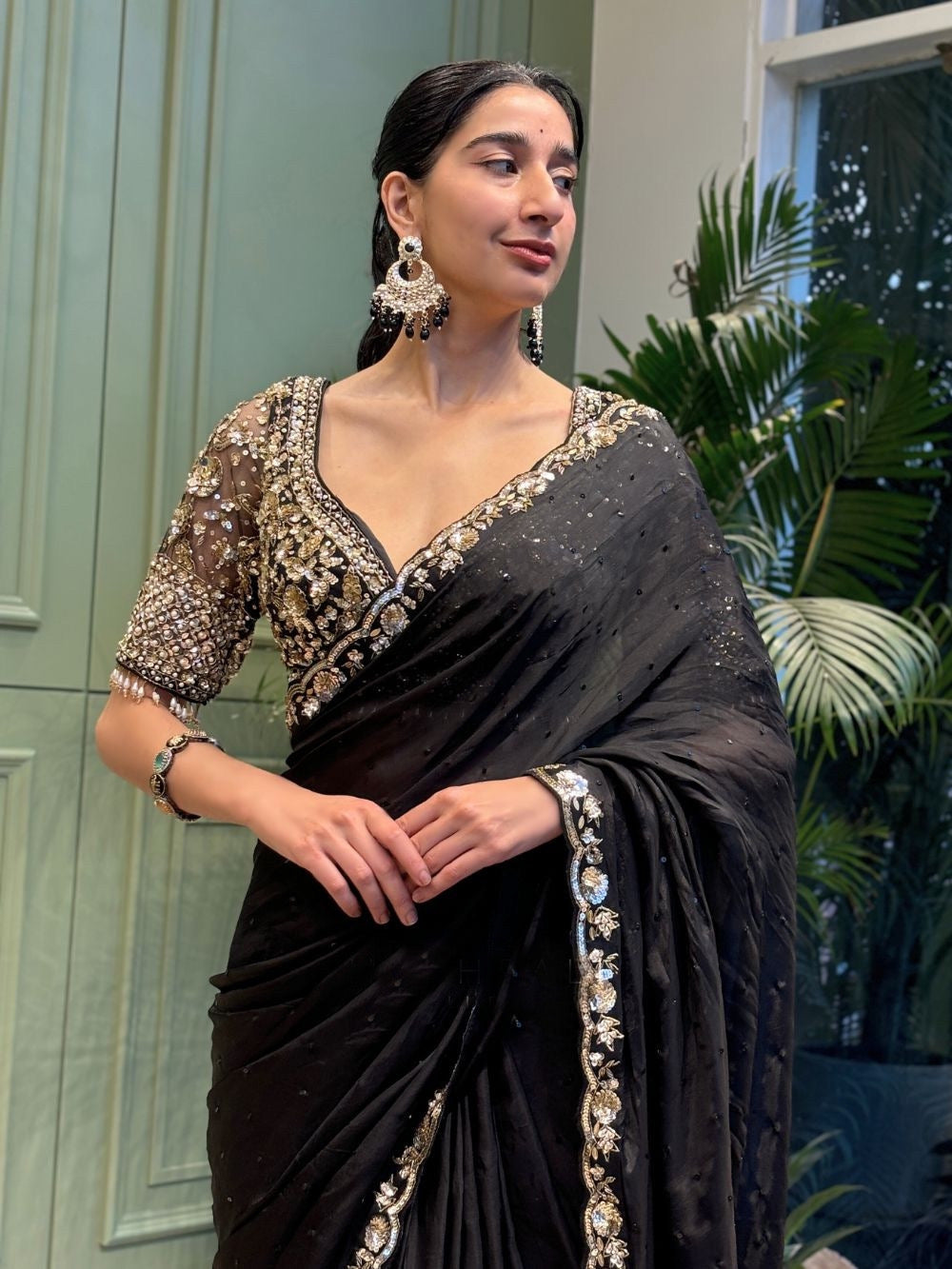 Black Stylish Party Wear Rangoli Silk Saree