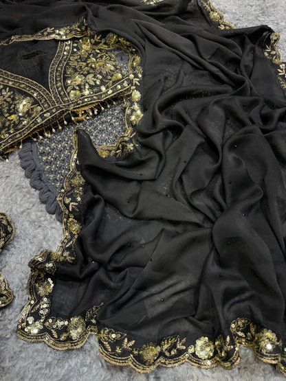 Black Stylish Party Wear Rangoli Silk Saree