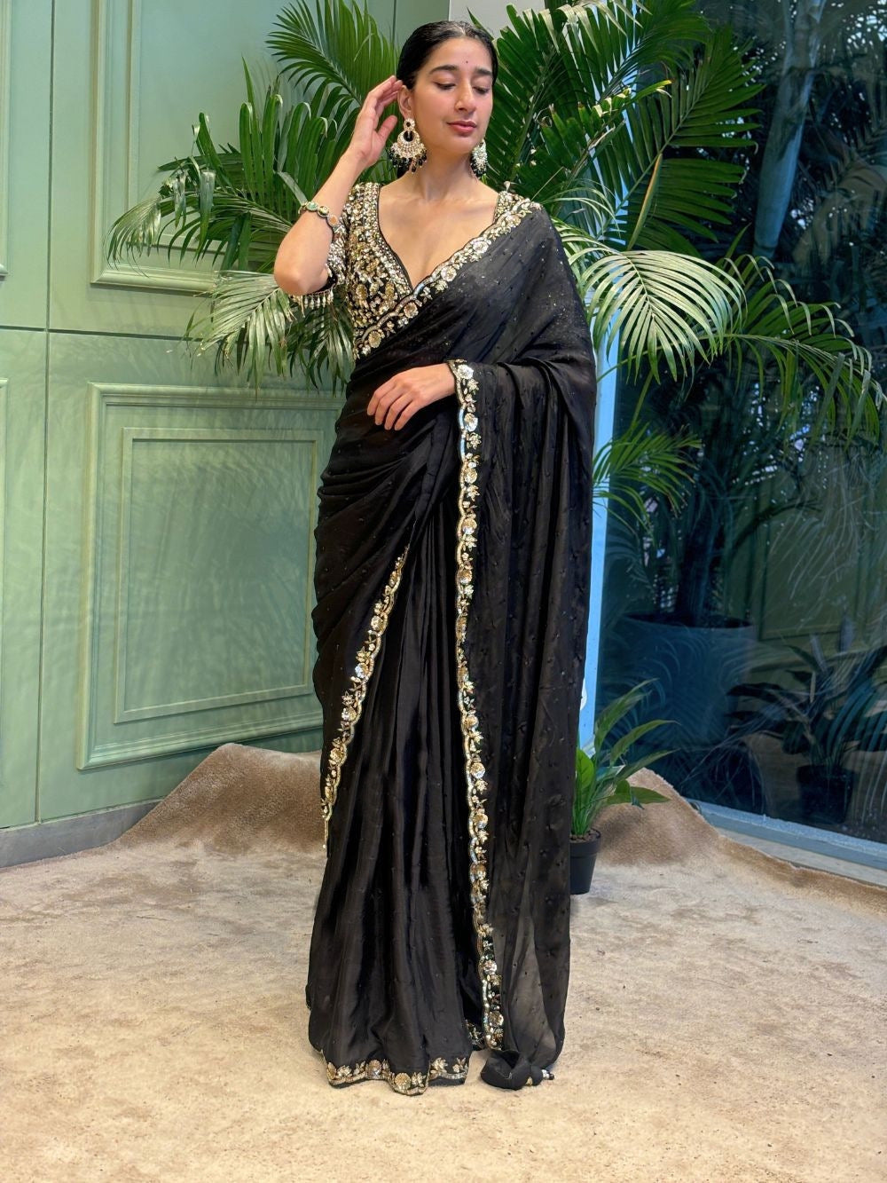 Black Stylish Party Wear Rangoli Silk Saree