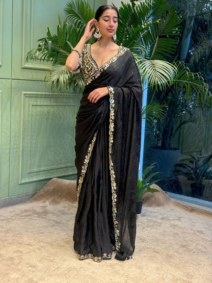 Black Stylish Party Wear Rangoli Silk Saree
